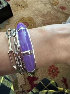 Purple Silver-Tone Jadeite Bangle Bracelet